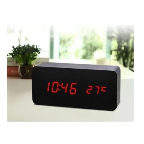 Relógio Mesa Cabeceira Digital Tipo Madeira Retrô Temperatura