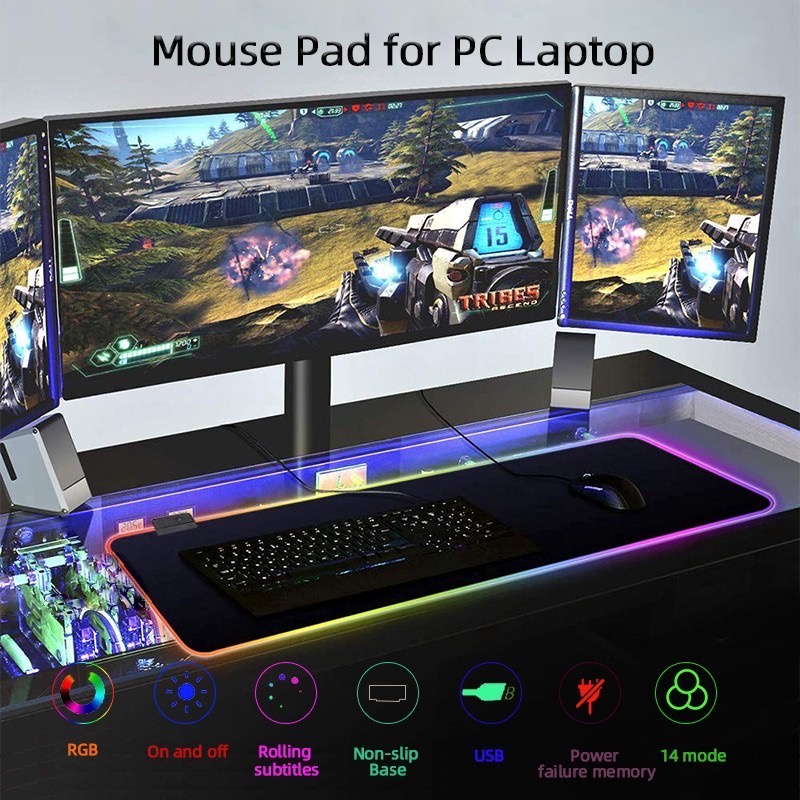 Mouse Pad Gamer Grande Speed Borda Led 7 Cores Rgb Impermeável