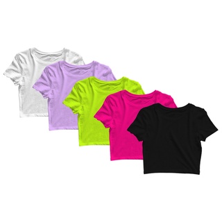 Kit 5 Blusas Cropped Blusinha Camiseta Feminina Lisa