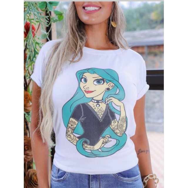 Tshirt Camiseta Princesa Tatuadas Disney Feminina