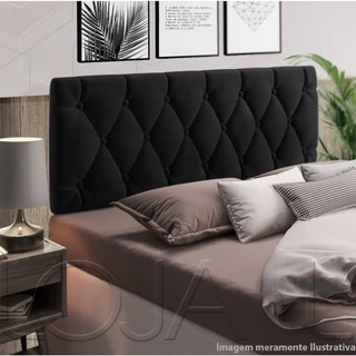 Cabeceira Painel Estofada Casal 1,40 Dobrável Cama box Paris Preto Courino
