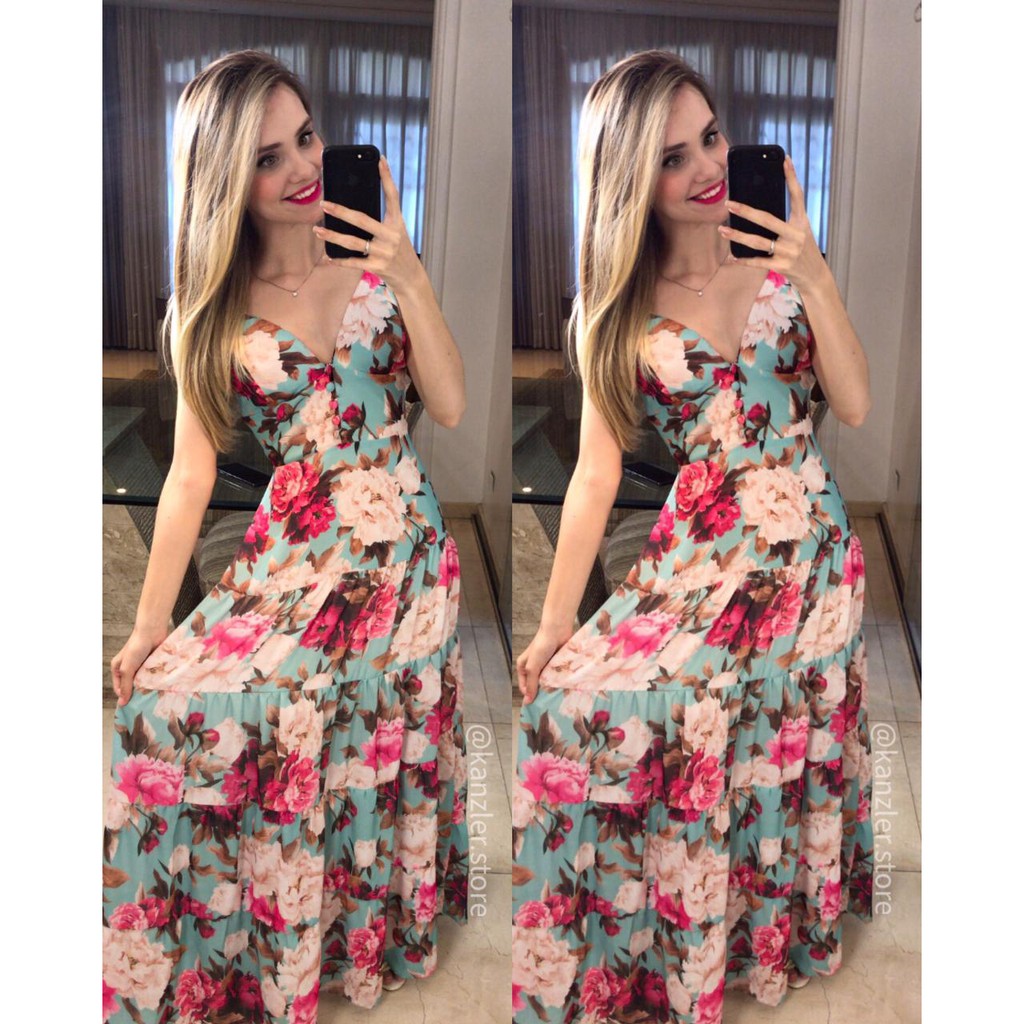 Vestido longo sales com flores