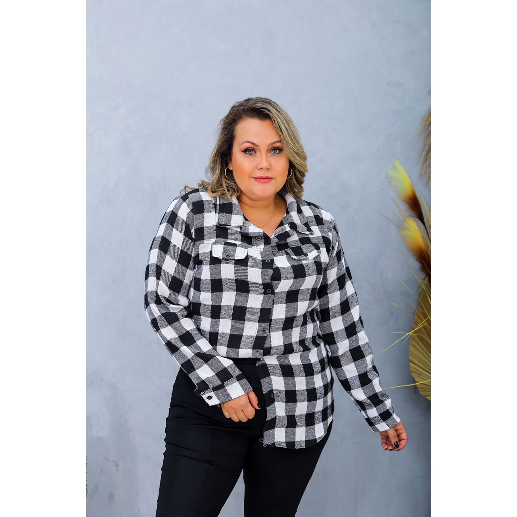 Camisa xadrez feminina cheap flanelada plus size