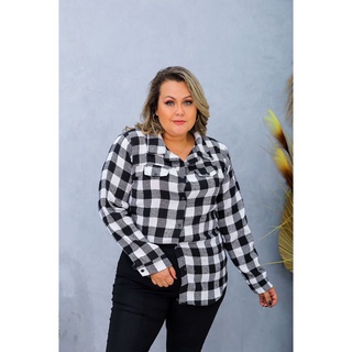 Camisa xadrez feminina store azul e branca