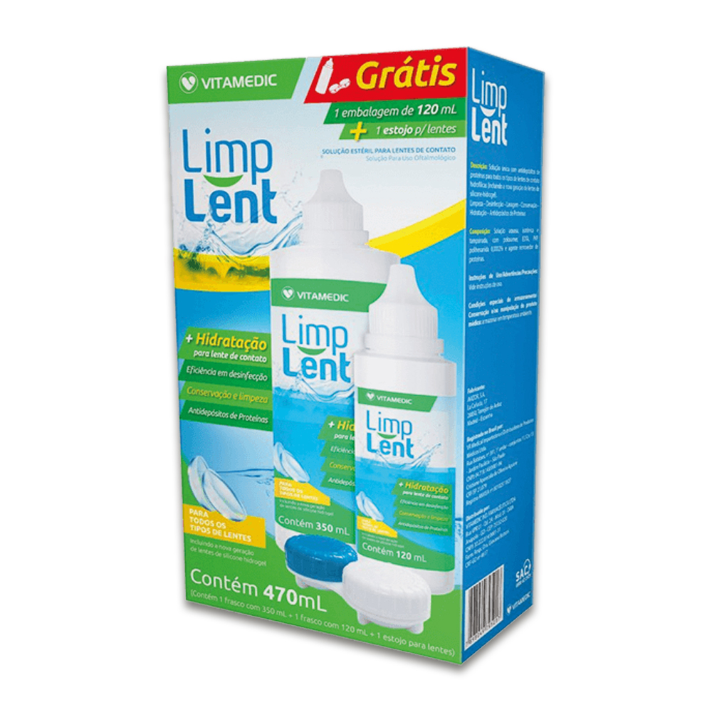 Kit Limp Lent Solução Lentes 470ml Estojo + Porta Lente
