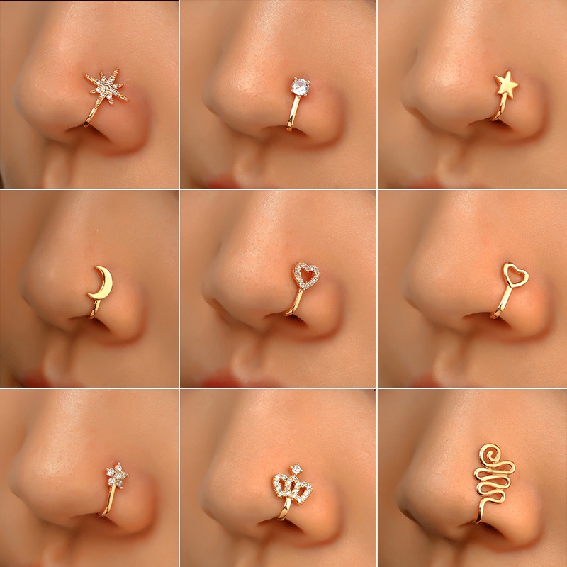 1 Pc Jóias De Perfuração Do Nariz De Aço Inoxidável Estrela Coração  Piercings Cross Nose Ring L Shape Nostril Piercing Jewelry 20G