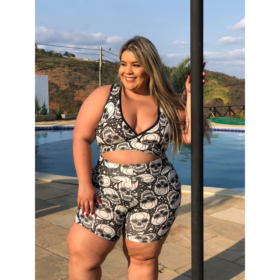 Conjunto De Roupas Esportivas Femininas Plus Size Estampa De