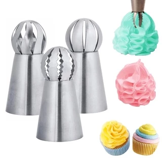 3PC Cupcake Esfera De Aço Inoxidável Forma Bola Bicos De Tubulação De Gelo Dicas De Creme De Pastelaria Flor Tocha Tubo