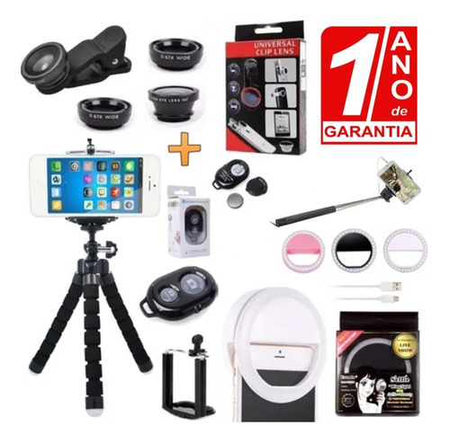 Kit Acessórios Youtuber Tripé Celular Ring Light Pau Selfie