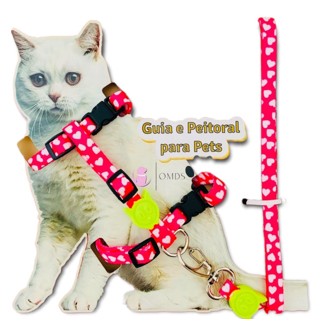 Coleira Peitoral Para Gatos Passeio Com Guia Luxo Conforto