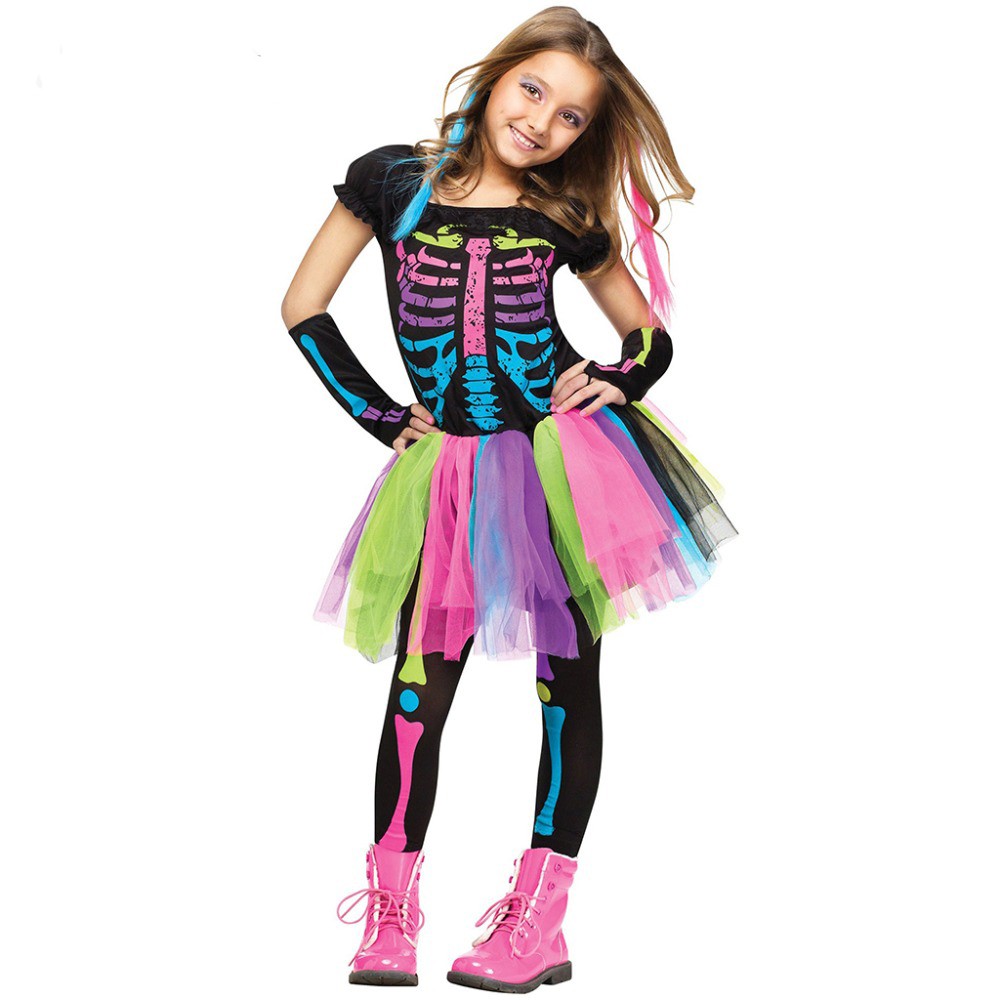 Fantasia para festas de halloween infantil, conjunto de vestido