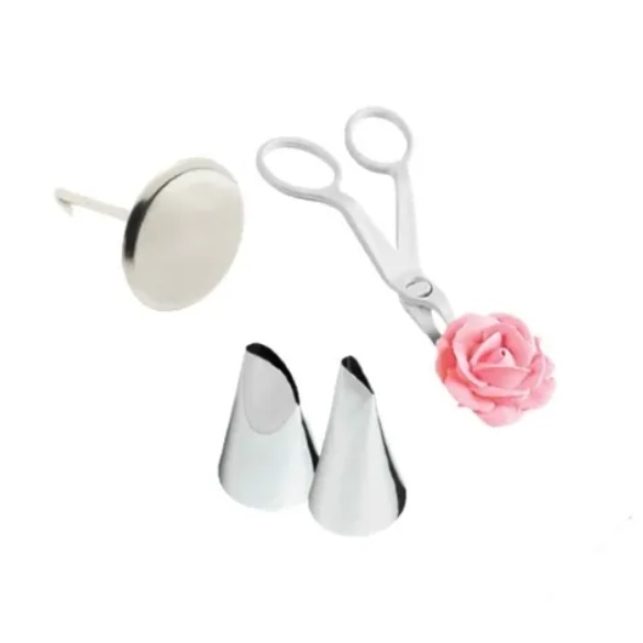 Kit com Tesoura para Decorar + Suporte Bailarina Rosa + 2 Bi