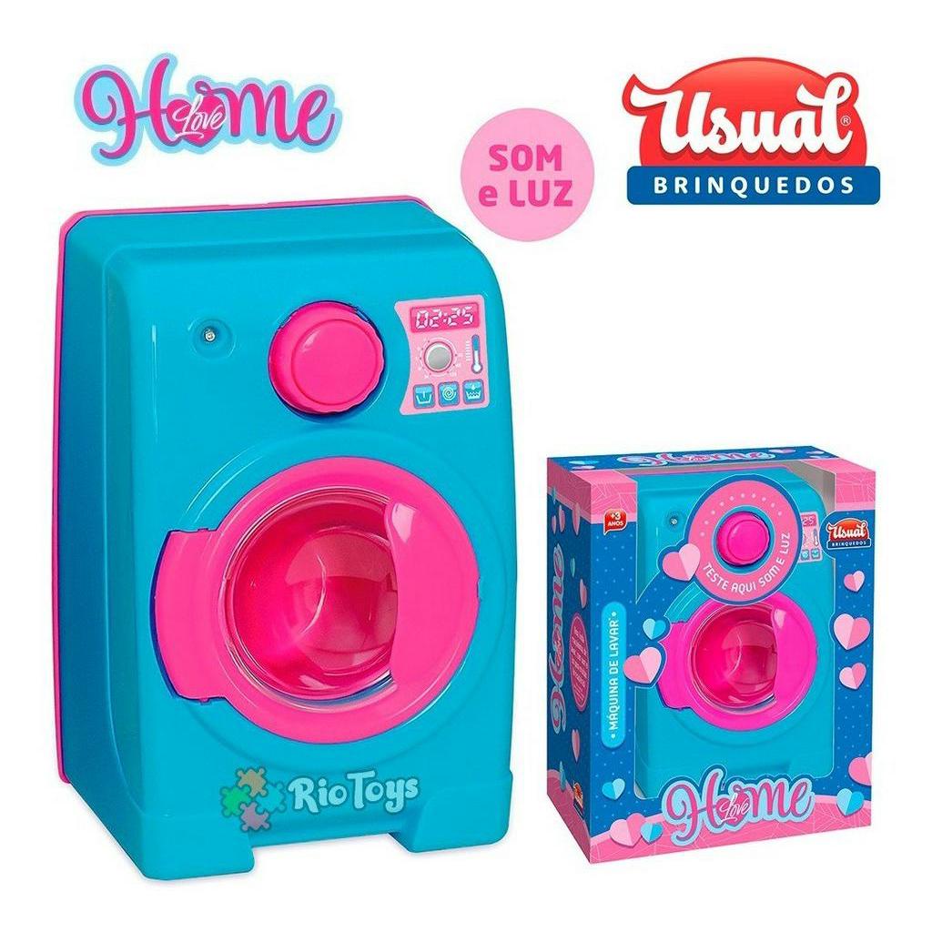 Máquina de Lavar Home Love, Usual Brinquedos, 360, Azul/Rosa