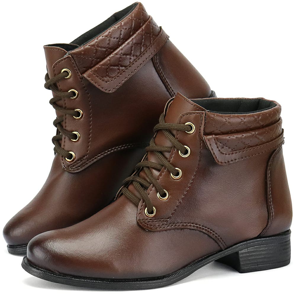 Botas femininas cano store curto com cadarço