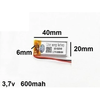 Bateria 3,7v 600mah 6mm X 20mm X 40mm 602040
