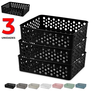 Kit 3 Cestos Organizador Armario Cozinha Lavanderia P Preto