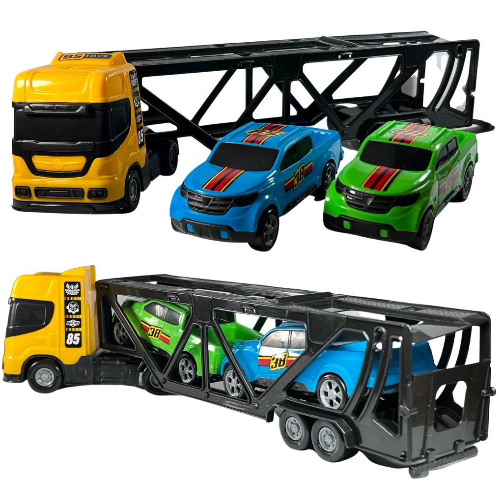 Caminhão Carreta Cegonheira Cegonha + 2 Carrinhos Brinquedo Infantil  Meninos Promoção - Escorrega o Preço