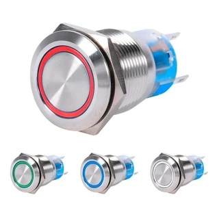 Botão Interruptor Aço Inox Anti Vandalismo12V/6a Com Trava IP65 IK08 LED Circular 16mm