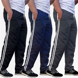 Kit 3 Calças Masculina Tactel Academia Esportiva Corrida 3 Bolsos 2 Listras