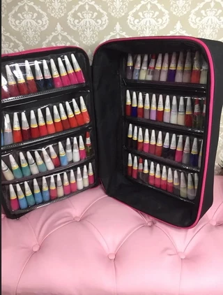 Maleta Mochila P/manicures Para até 90 Esmaltes Bolsa PRETA COM PINK