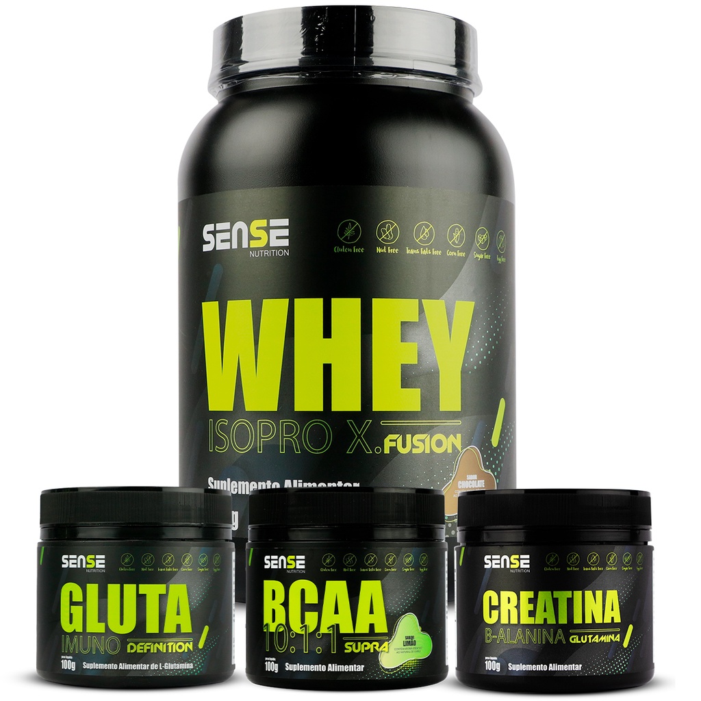 Kit Whey Protein 900g + BCAA + Glutamina + Creatina Sense Nutrition