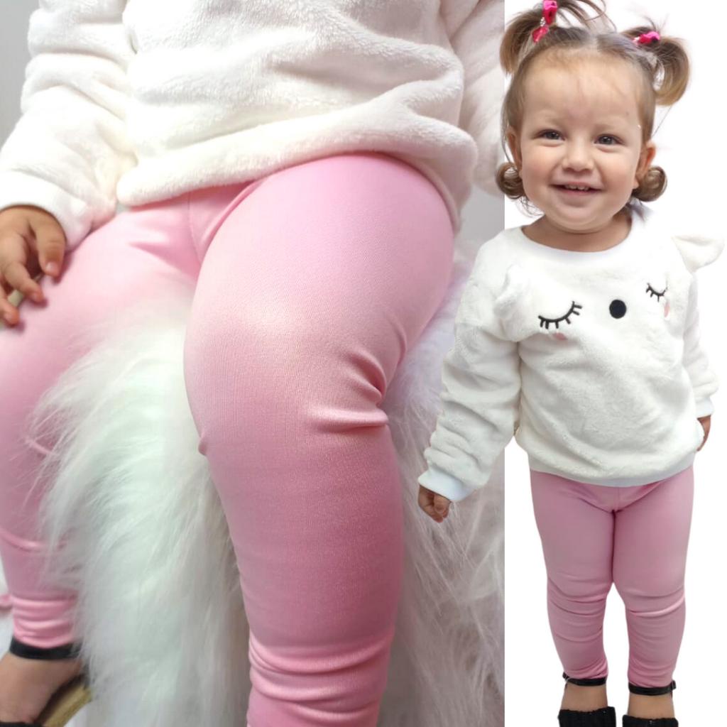 Calça Legging infantil bebê Menina de Couro Cirre Inverno Com