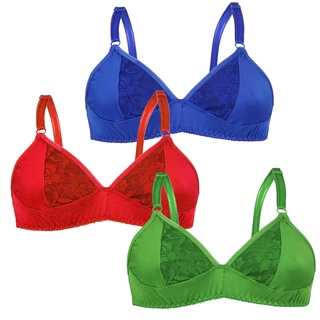 Kit 3 Sutiã Sem Bojo Rendado Lycra Renda Senhora Confortável