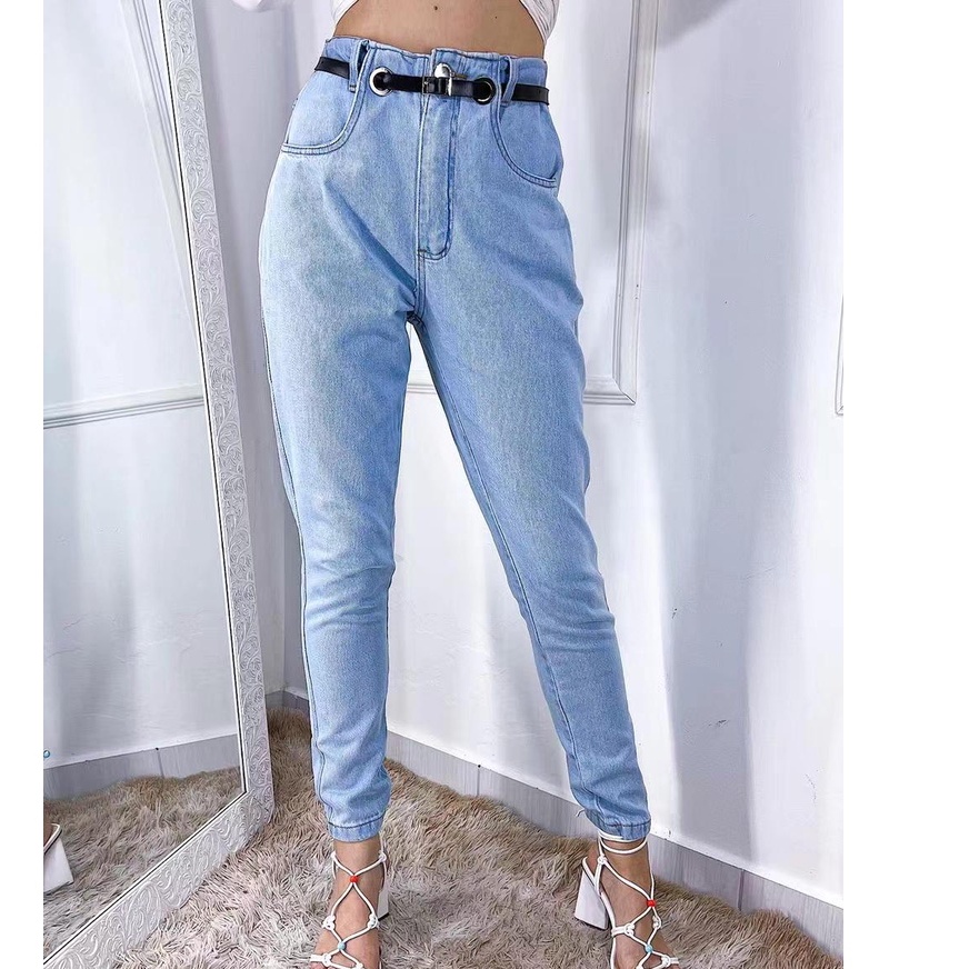 Calça jeans com Cinto de couro preto Shopee Brasil
