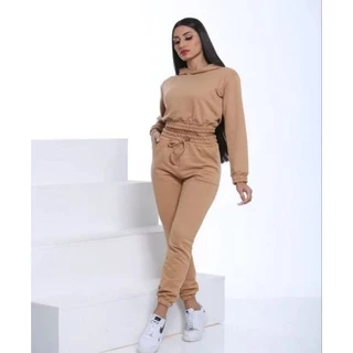 Conjunto Moletom Feminino Calça E Casaco Croped Com Capuz