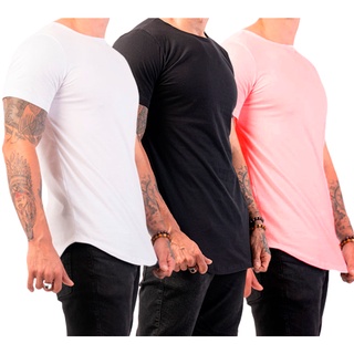 Kit 3 Camisetas Camisas Long Line Masculina Lisa Sem Estampa Oversized Swag