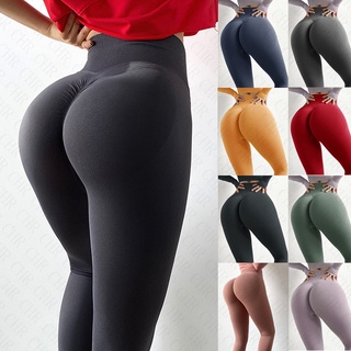 Cintura alta nu sentindo calças de yoga empurrar para cima ginásio macio  leggings de comprimento total das mulheres fitness correndo náilon  elasticidade esporte calças - Amor Lindo