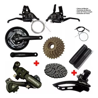 KIT TRANSMISSÃO 21V CÂMBIOS SHIMANO + PEDIVELA 48D + ALAVANCA RAPID FIRE COMPLETO INDEX BIKE