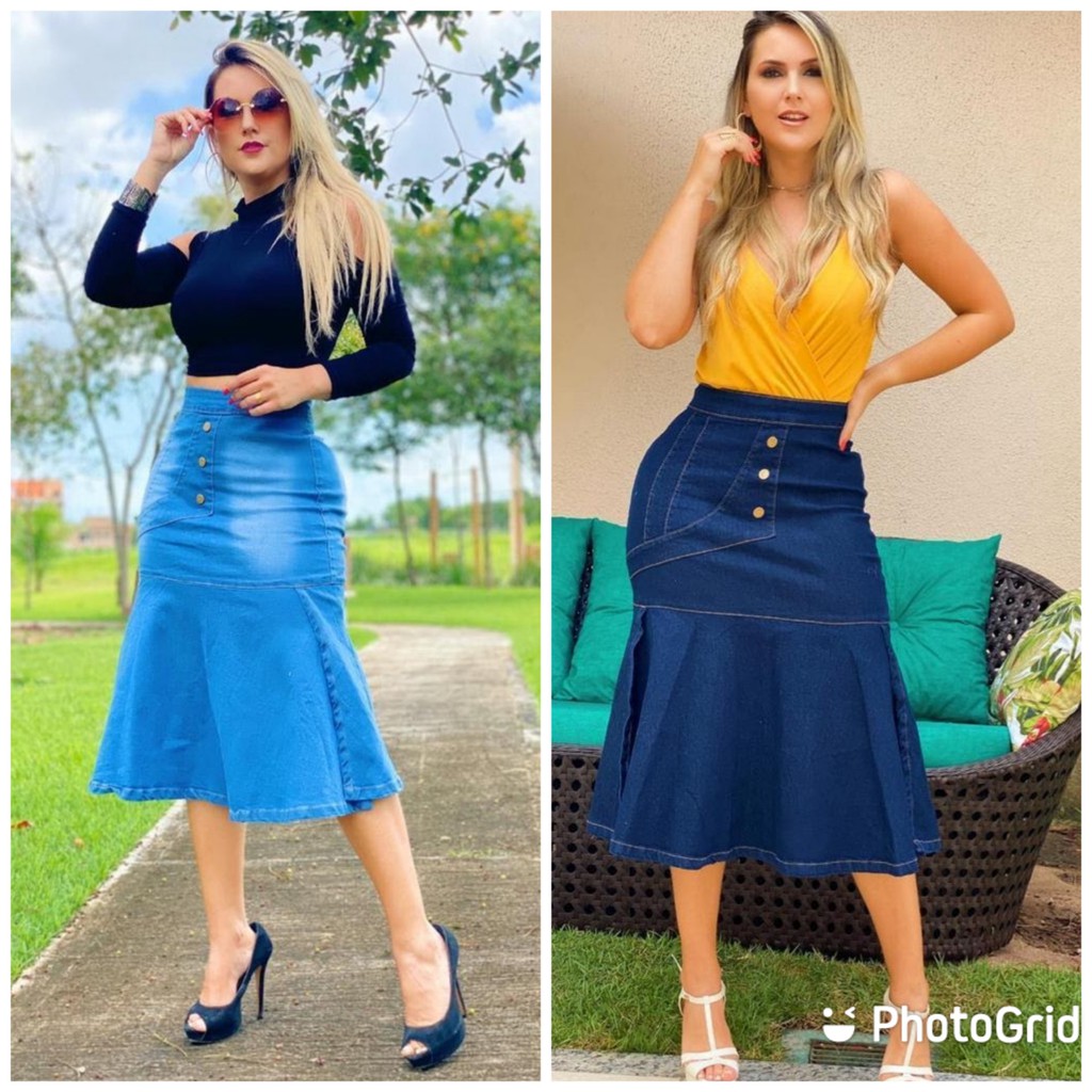 Saia Midi Jeans Shopee Brasil