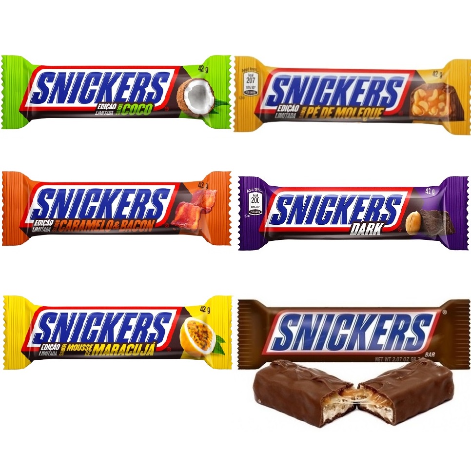 Barrinha Chocolate Snickers 45g Unidade Sabores Dark Tradicional ou Pé de Moleque Barra Mousse de Limão Maracuja