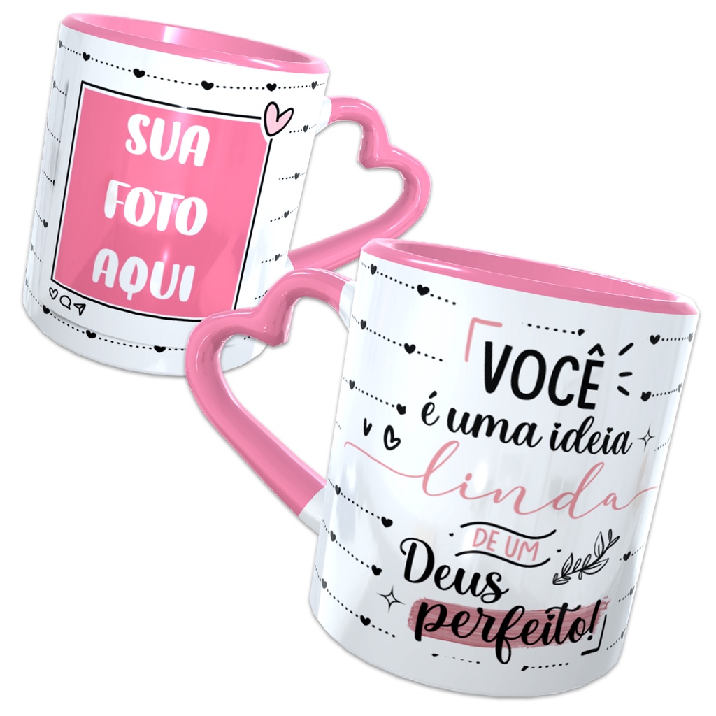 Caneca Porcelana Personalizada com sua ideia Alças Brancas e