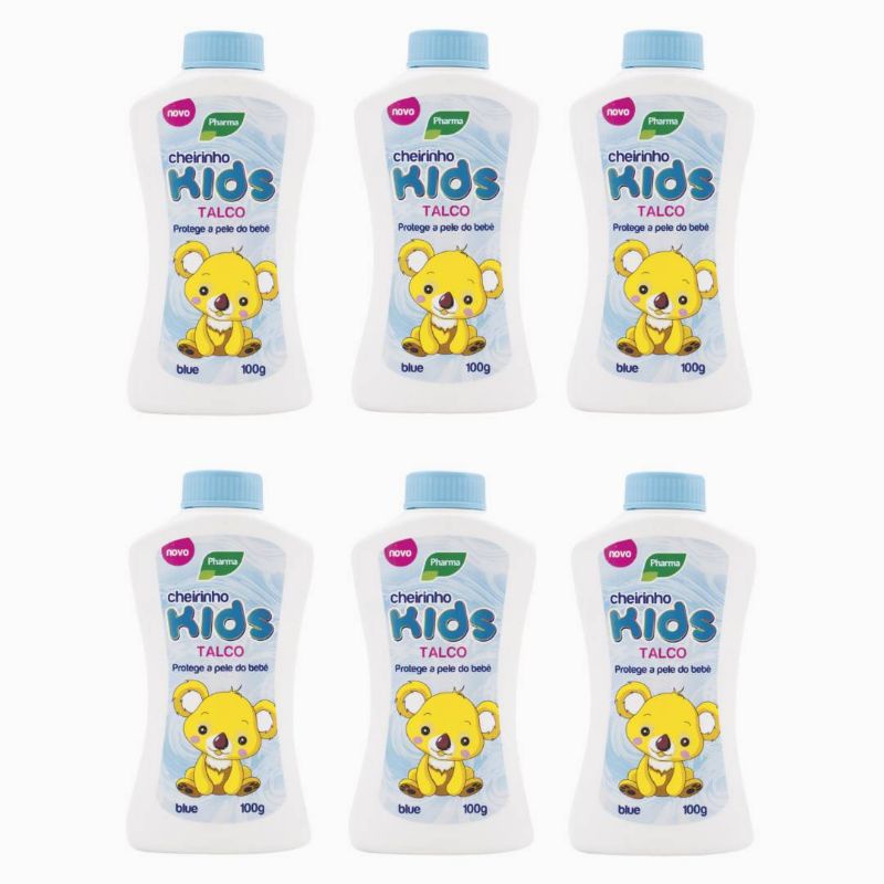 Kit 6 Talco para Bebê Cheirinho Kids Rosa/Azul - 100g Cada Talco para Bebe