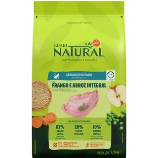 Ração Guabi Natural Frango e Arroz Integral para Gatos Adultos Castrados 7,5kg