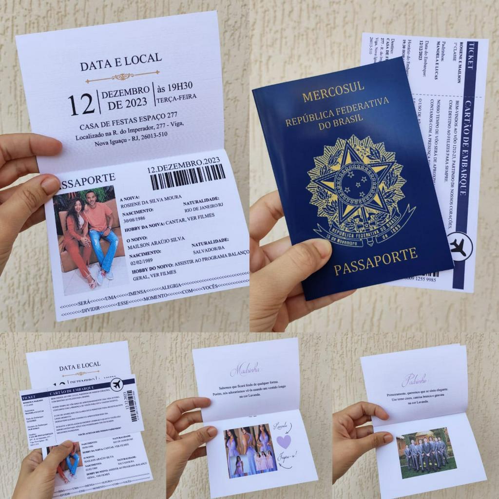 3 Convites de padrinhos de casamento modelo Passaporte