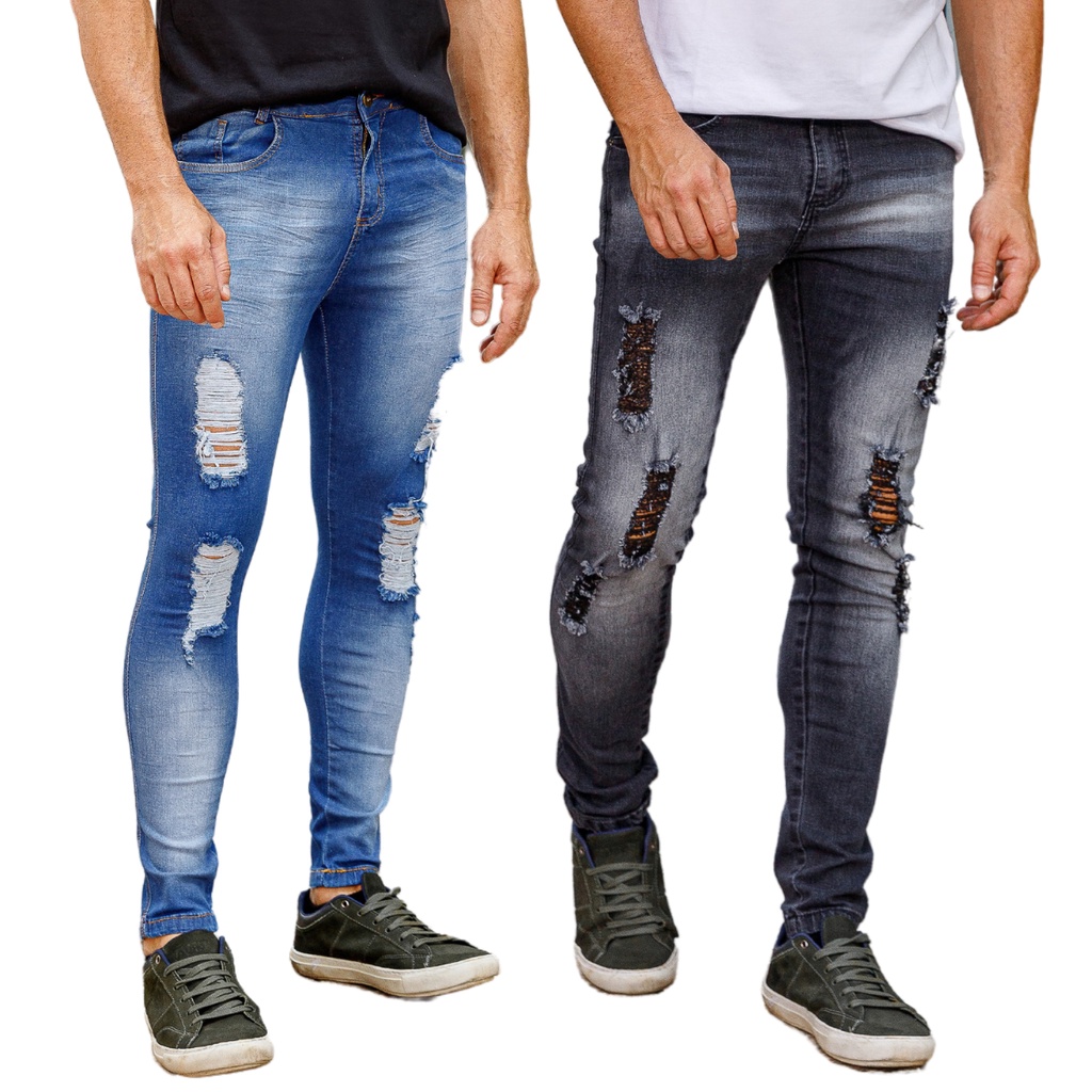 Calça Super Skinny Rasgada Com Lycra Elastano Masculina Linha Premium