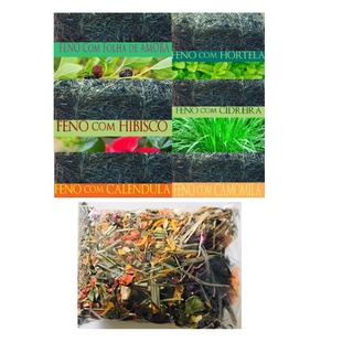 Combo Feno 6 und. 100g cada feno saborisado com amora hortela hibisco cidreira calendula camomila + Mix Ervas