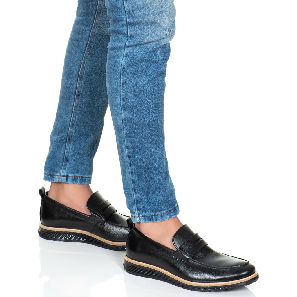 Mocassim masculino casual, preto, sola alta ultraleve - AD561