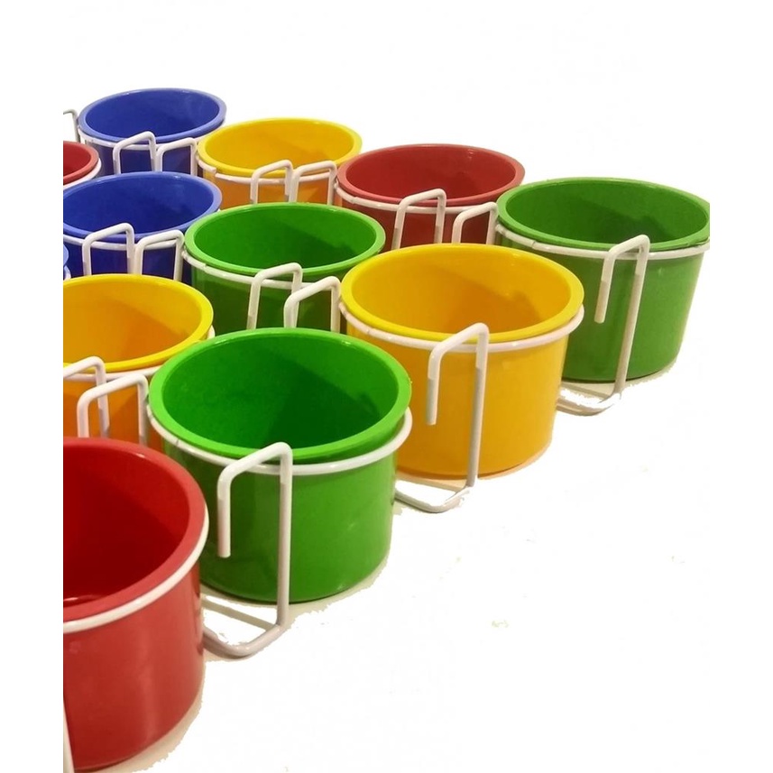 Kit 5 Caneca Comedouro Bebedouro Plastico Passaros Aves Com Suporte 190 Ml