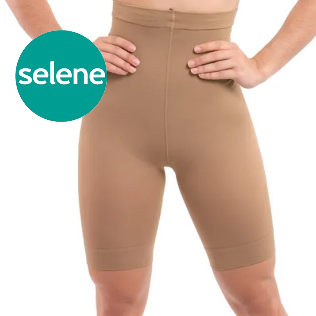 Shorts Modelador Selene com Silicone no Cós Elastano Cinta Alta Redutora Pó  de Arroz Bege Modela Comprime Barriga
