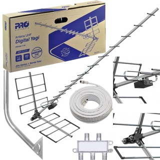 Antena Tv Zona Rural Máximo Alcance Com 15 Metros de  Cabo Mastro Articulado e Divisor de 4 Saidas Kit Família