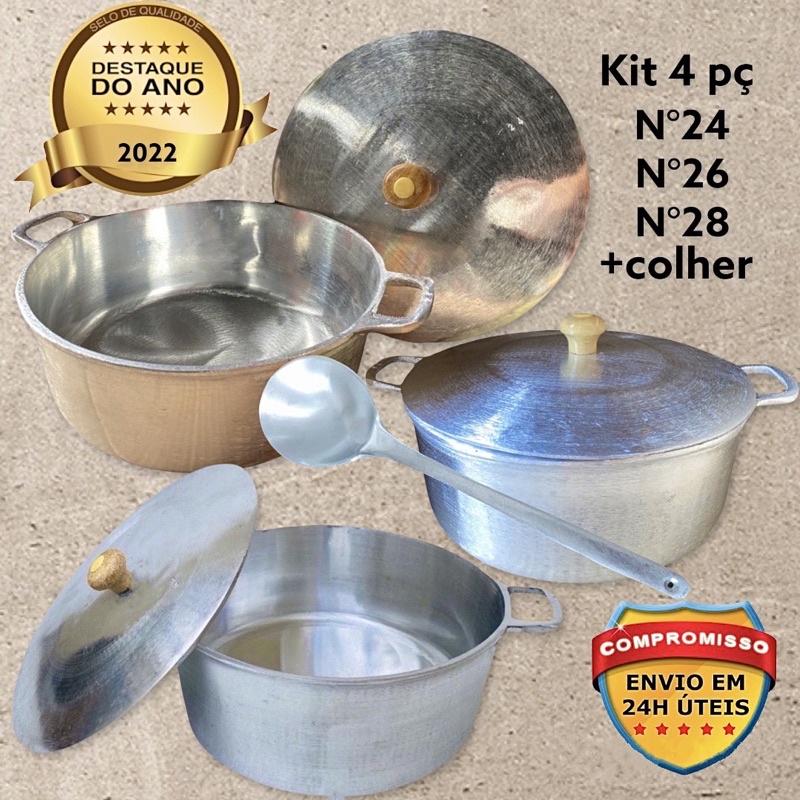 Kit 4 Pçs Panelas Grandes Caçarolas Em Aluninio Batido/Fundido N °24/26/28+ Colher(Oferta )