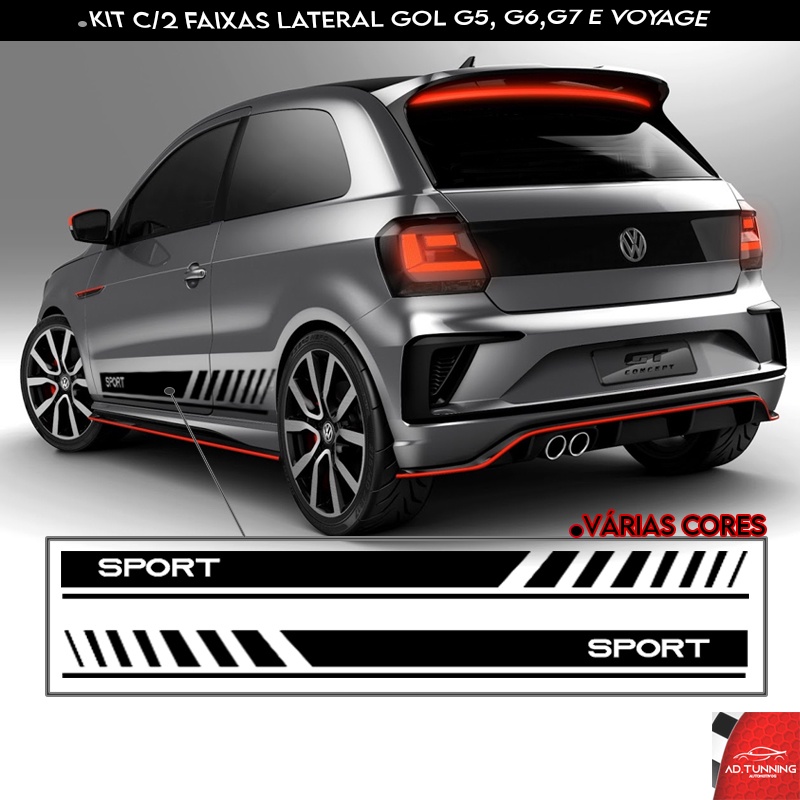 Kit 2 Adesivos Faixas Laterais Gol G5 G6 G7 4P GS3 e Voyage SPORT ...