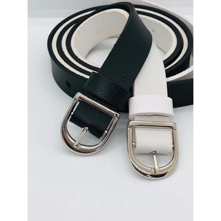 Kit 2 Cinto Feminino Fino Preto e Branco Fivela Prata-Ana