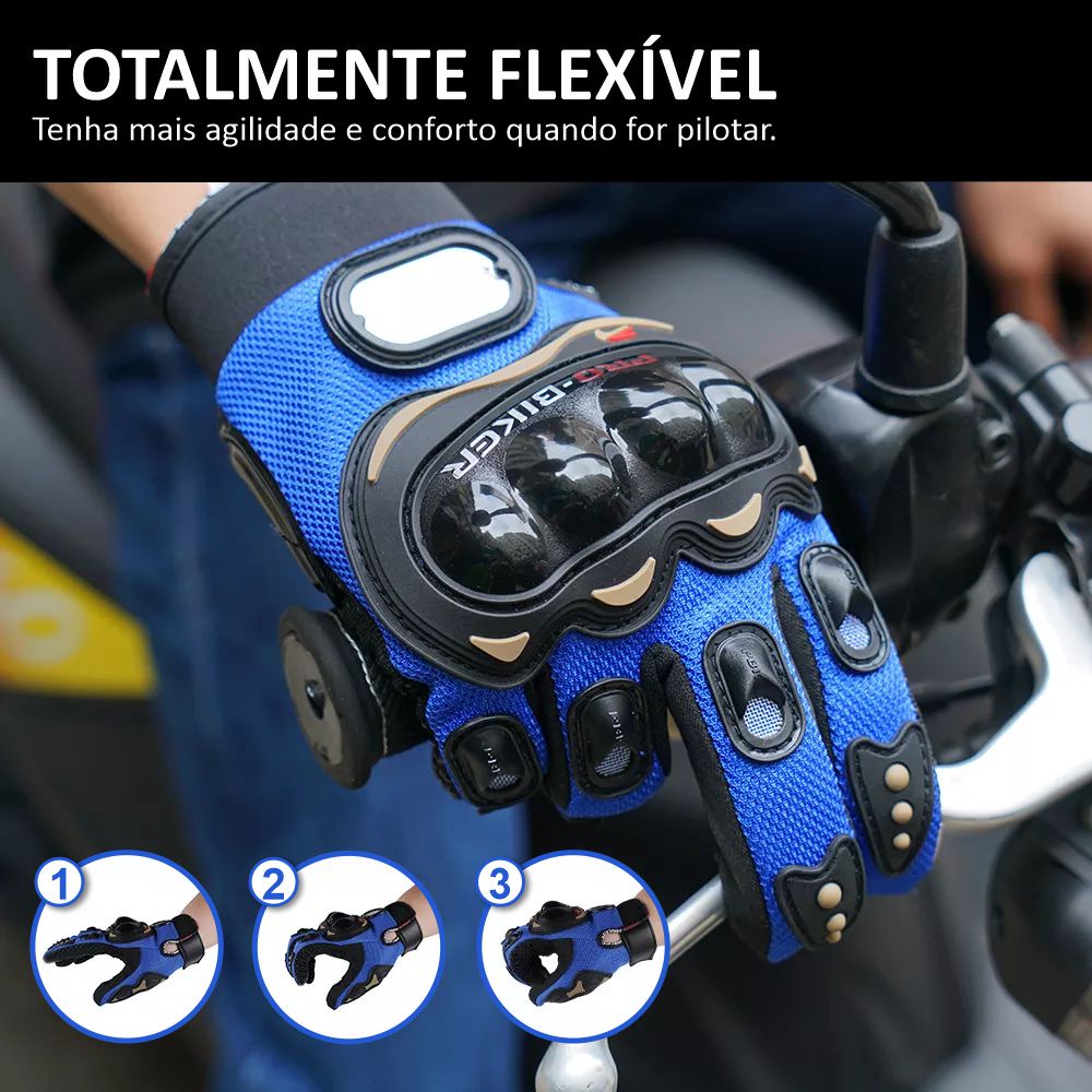 Luva Para Motociclista na cor azul Respirável Com Proteção Anti-queda |  Shopee Brasil