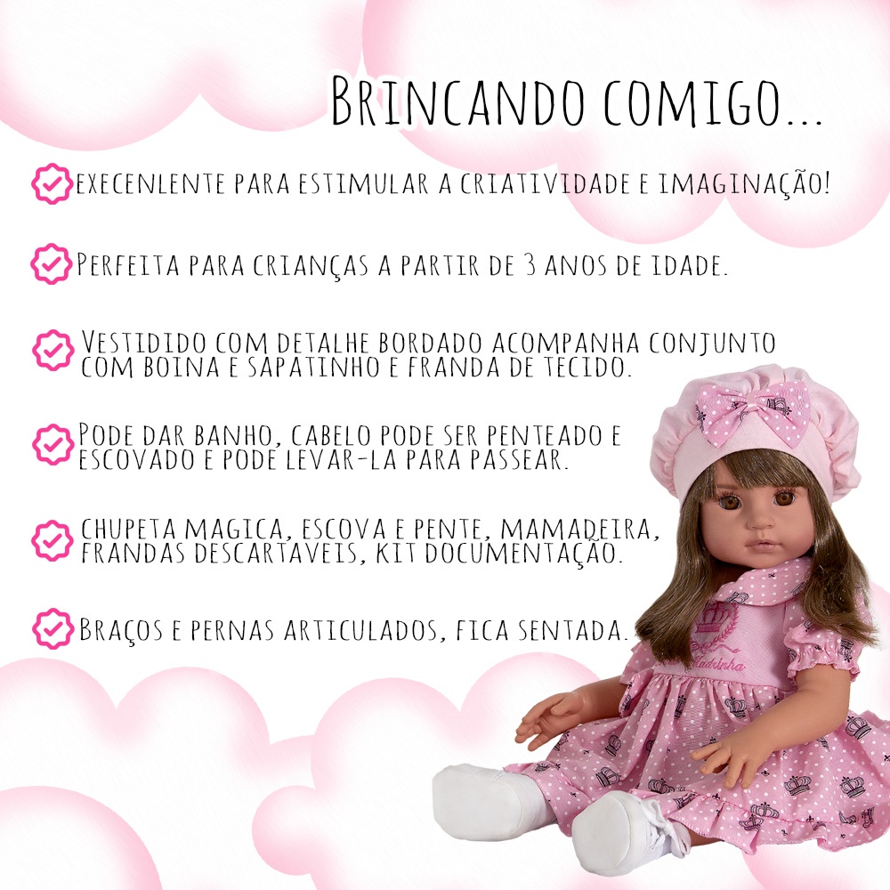 Boneca Reborn Princesa Realista Adora Castanho Silicone - Cegonha