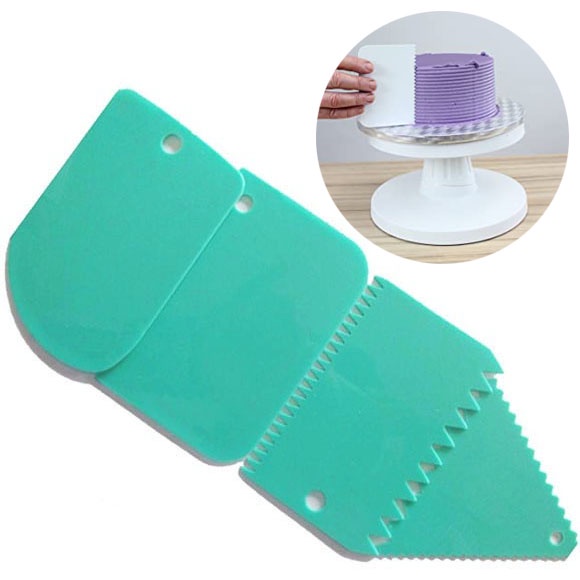 Kit de Espátulas Marcadoras Reta Zig Zag Listrado Triangular 4 peças para Bolo Confeitaria Culinária